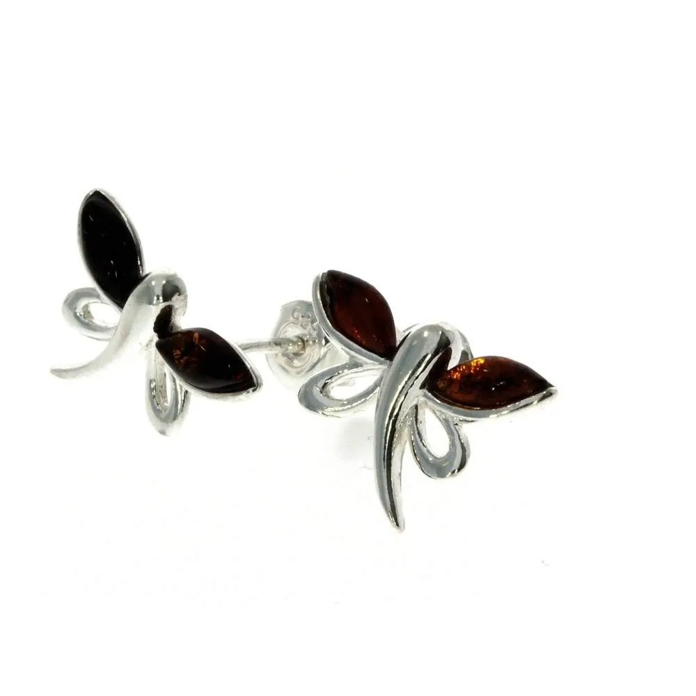 925 Sterling Silver & Baltic Amber Butterfly Stud Earrings GL146