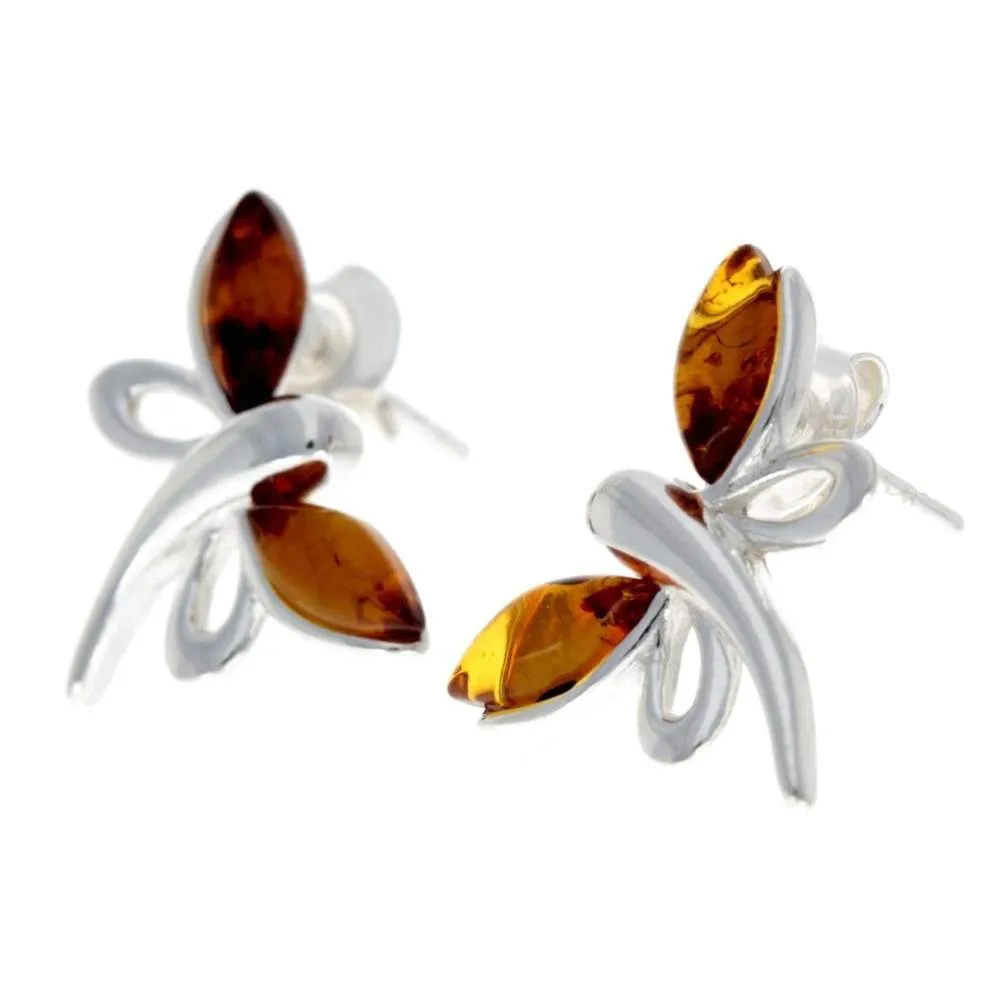 925 Sterling Silver & Baltic Amber Butterfly Stud Earrings GL146