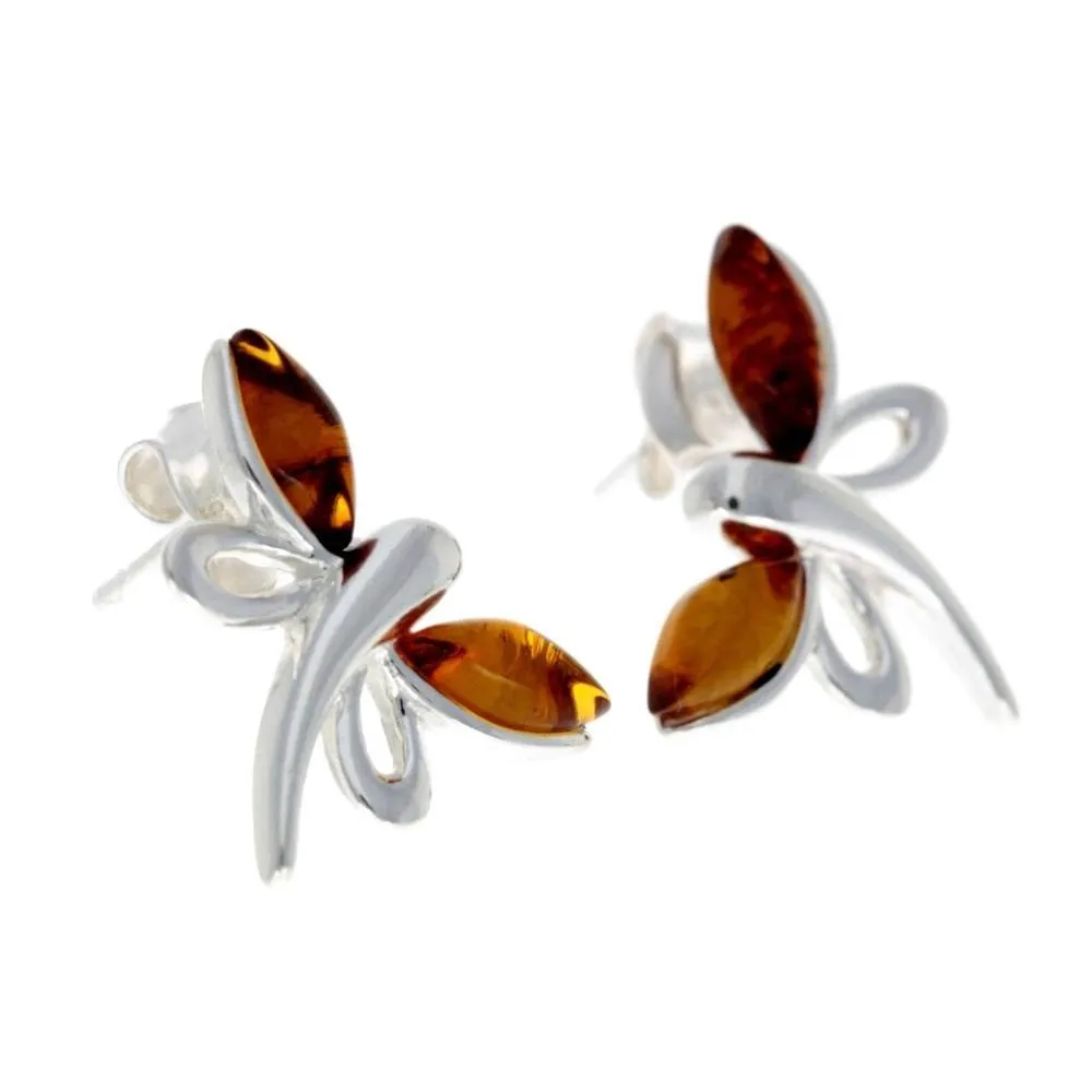 925 Sterling Silver & Baltic Amber Butterfly Stud Earrings GL146