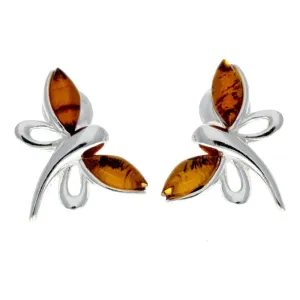 925 Sterling Silver & Baltic Amber Butterfly Stud Earrings GL146