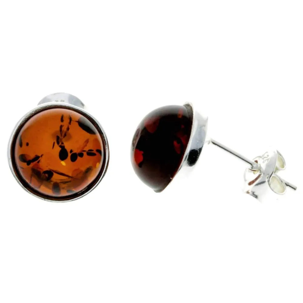 925 Sterling Silver & Baltic Amber Round Studs Earrings - M641