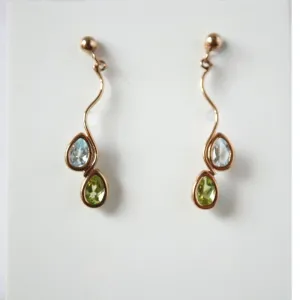 9ct Gold Blue Topaz and Peridot Drop Earrings