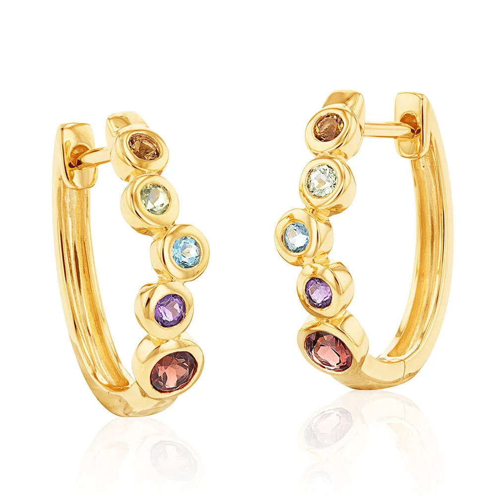 9ct Yellow Gold Mixed Gemstone Huggie Hoops