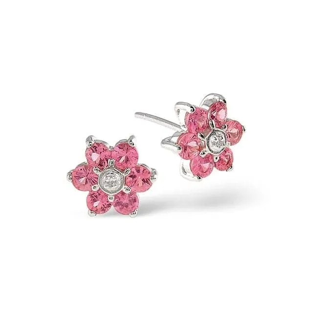 Acotis Diamonds 9K White Gold 0.01ct Diamond 0.78ct Pink Sapphire Earrings F1924