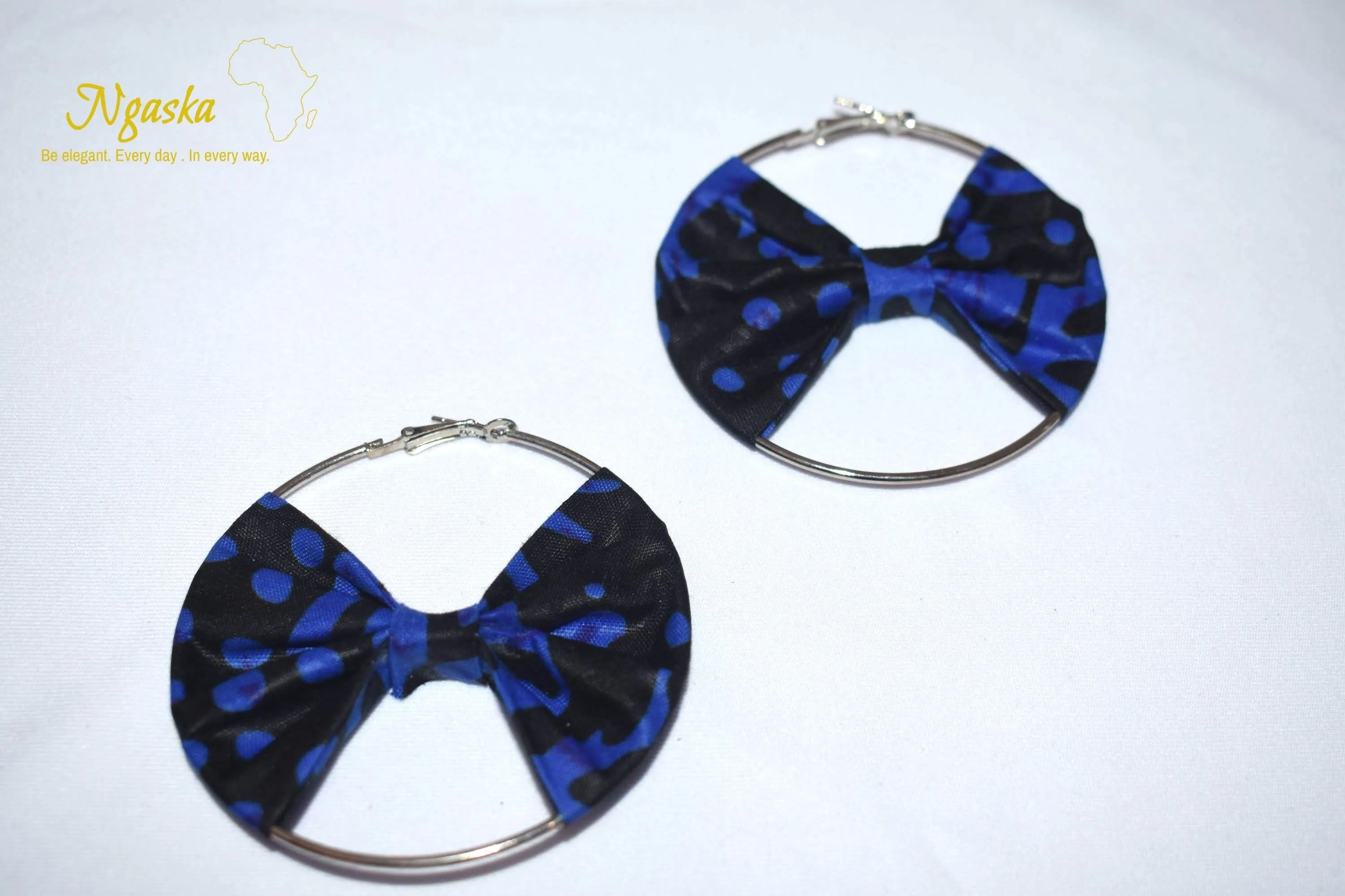 African Print Creole Hoop Earrings, Royal Blue - ER17