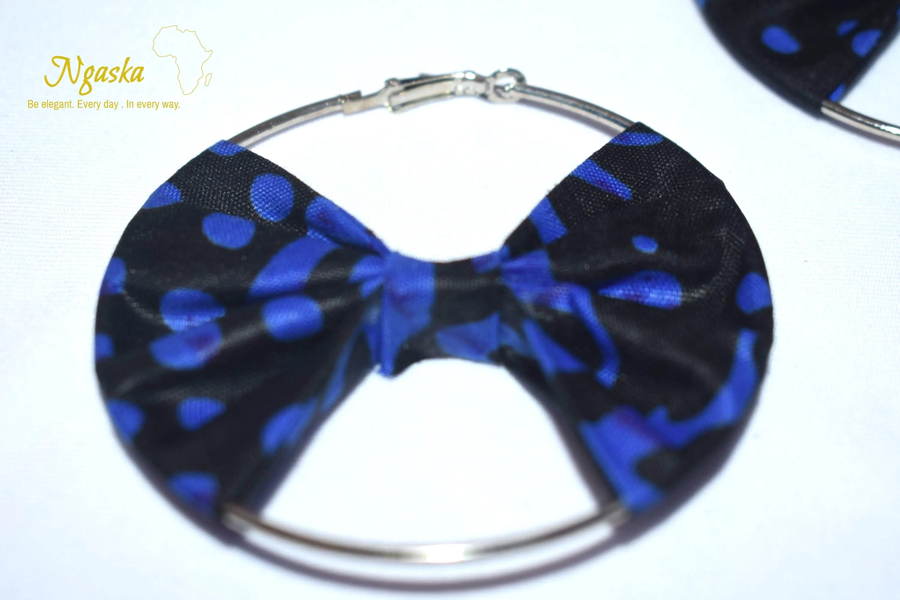 African Print Creole Hoop Earrings, Royal Blue - ER17