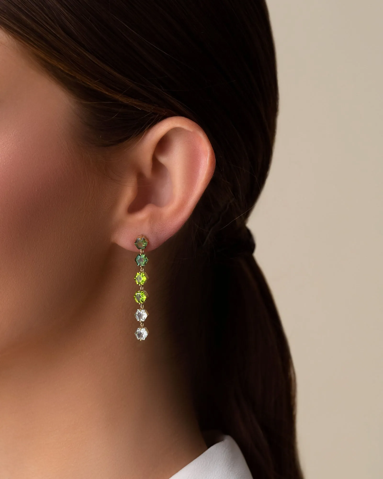 Amalfi Hexagon Cut Green Ombre Midi Drop Earrings