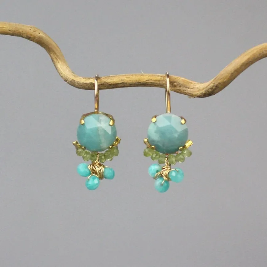 Amazonite Peridot Clover Earrings