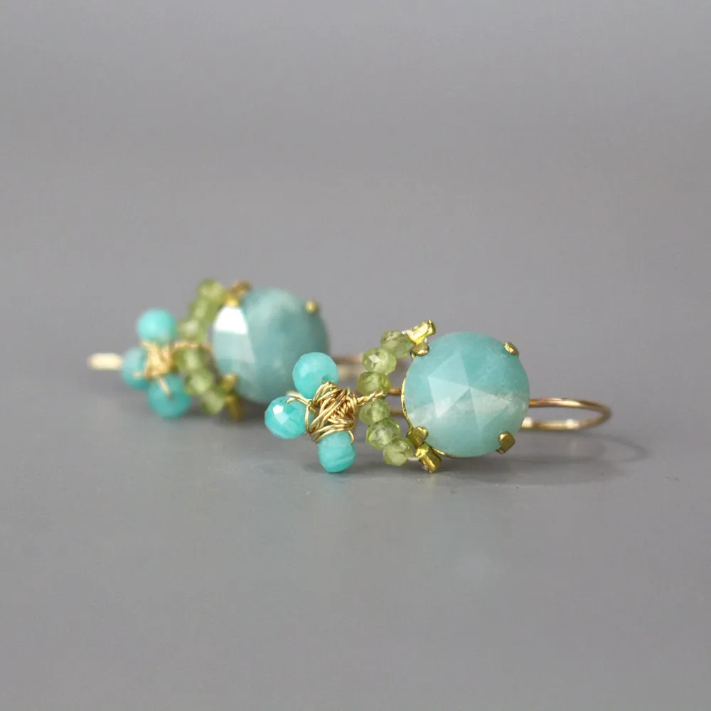 Amazonite Peridot Clover Earrings