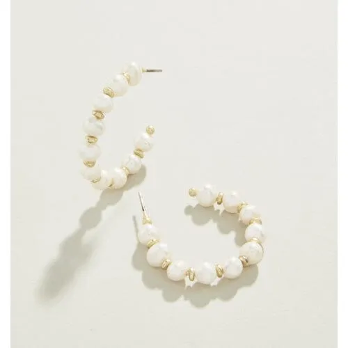 Annabelle Beaded Hoop Earrings - Pearl White