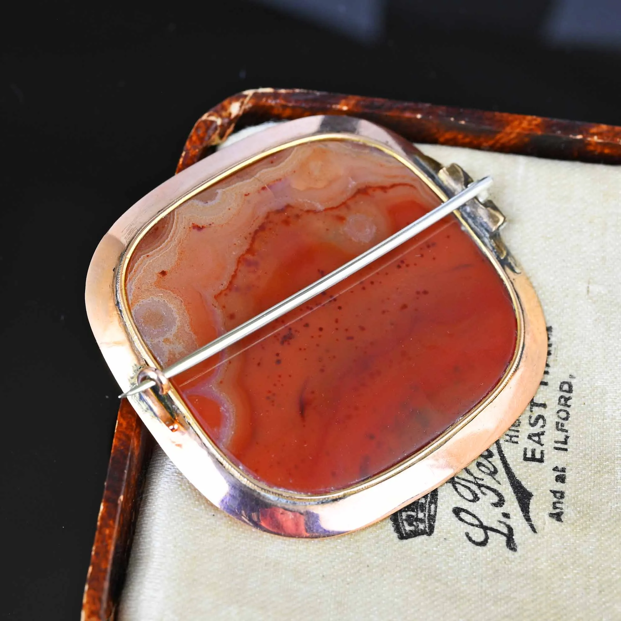 Antique 10K Rose Gold Scottish Carnelian Agate Brooch