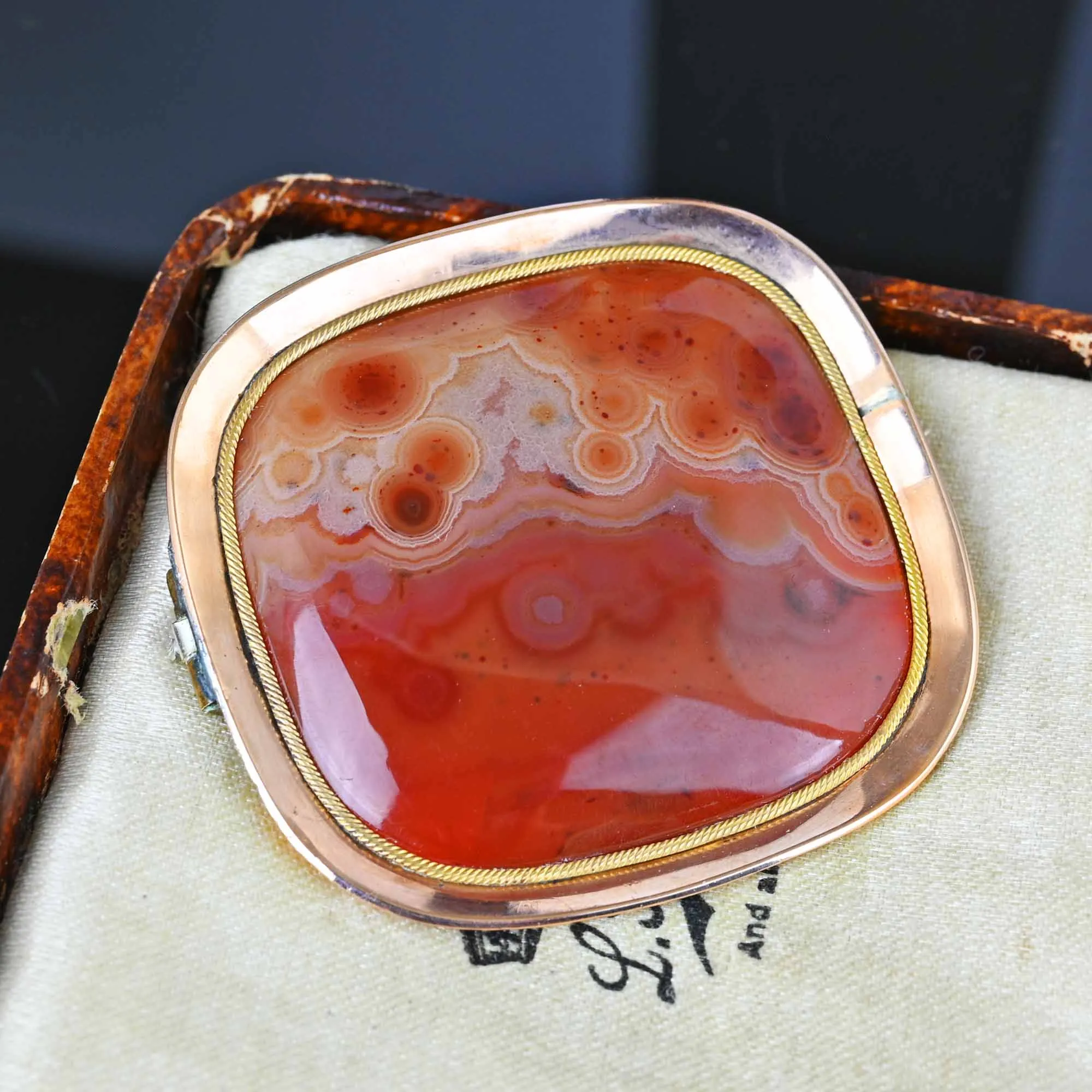 Antique 10K Rose Gold Scottish Carnelian Agate Brooch