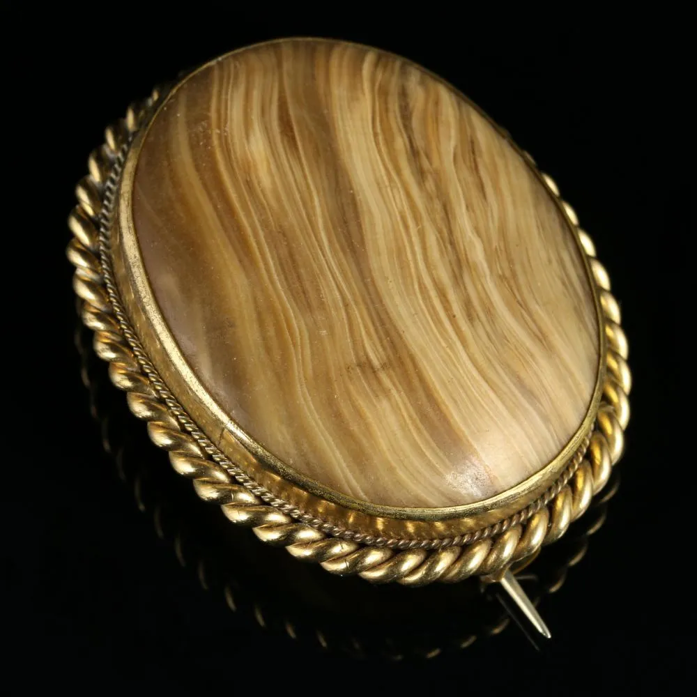 Antique Victorian Agate Brooch Gold Circa 1900