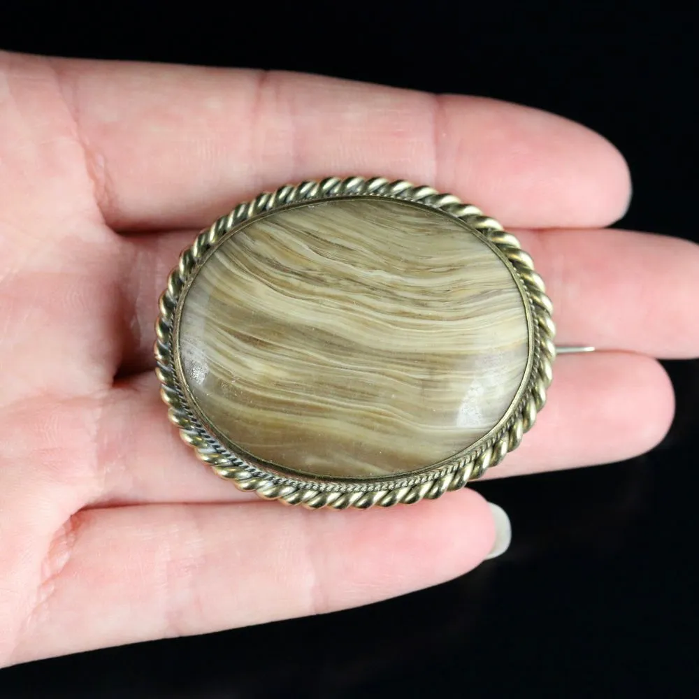 Antique Victorian Agate Brooch Gold Circa 1900