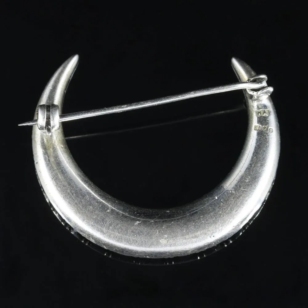 Antique Victorian Paste Crescent Moon Brooch Silver Dated 1898