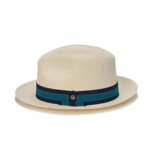 Austral White Panama Hat - The Wade with Bright Blue Band