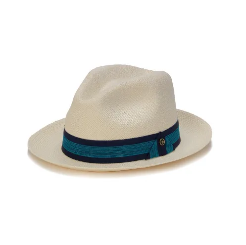 Austral White Panama Hat - The Wade with Bright Blue Band