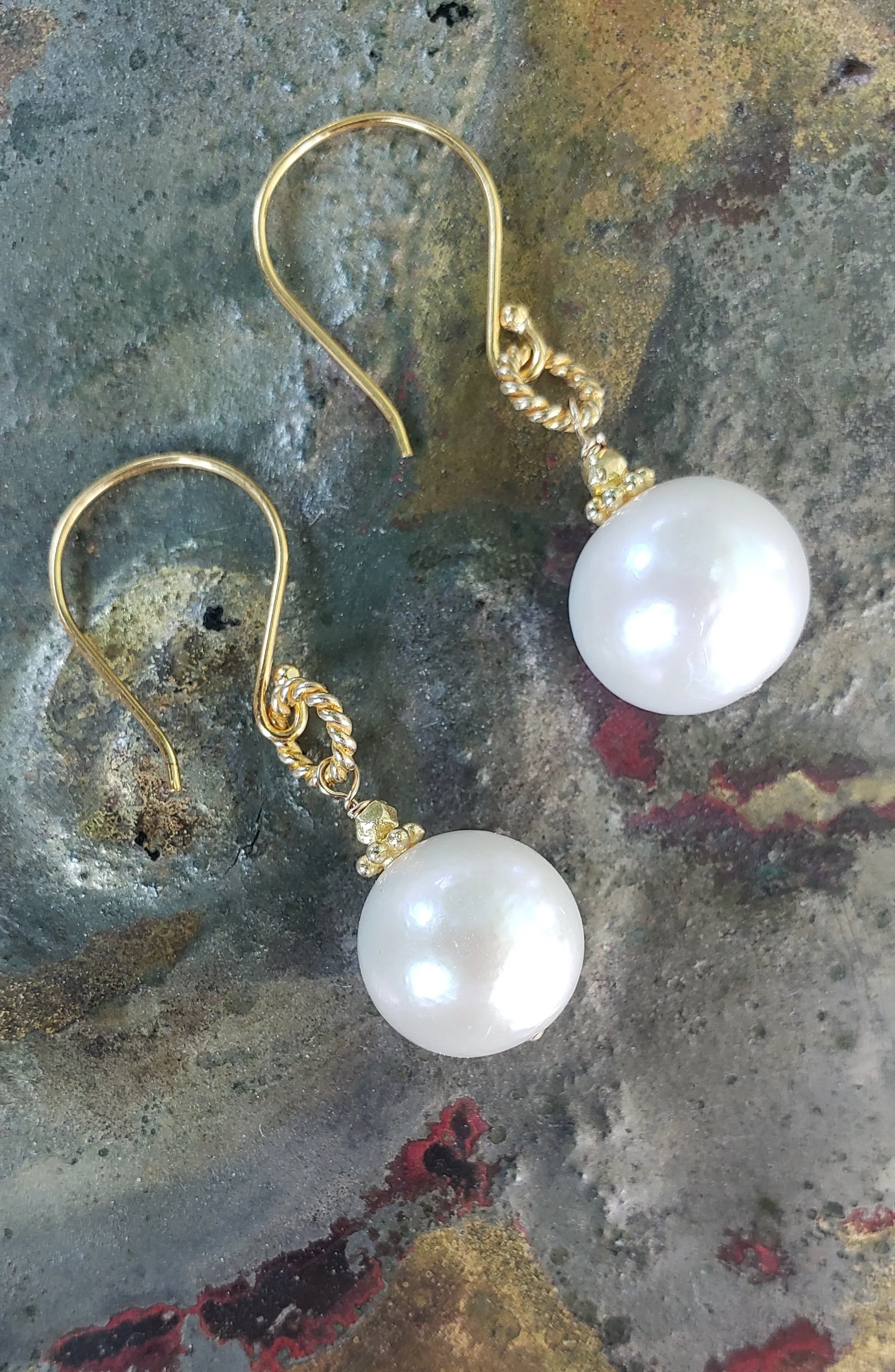 AVF Gold White Pearl Drop Earrings (SI3734)