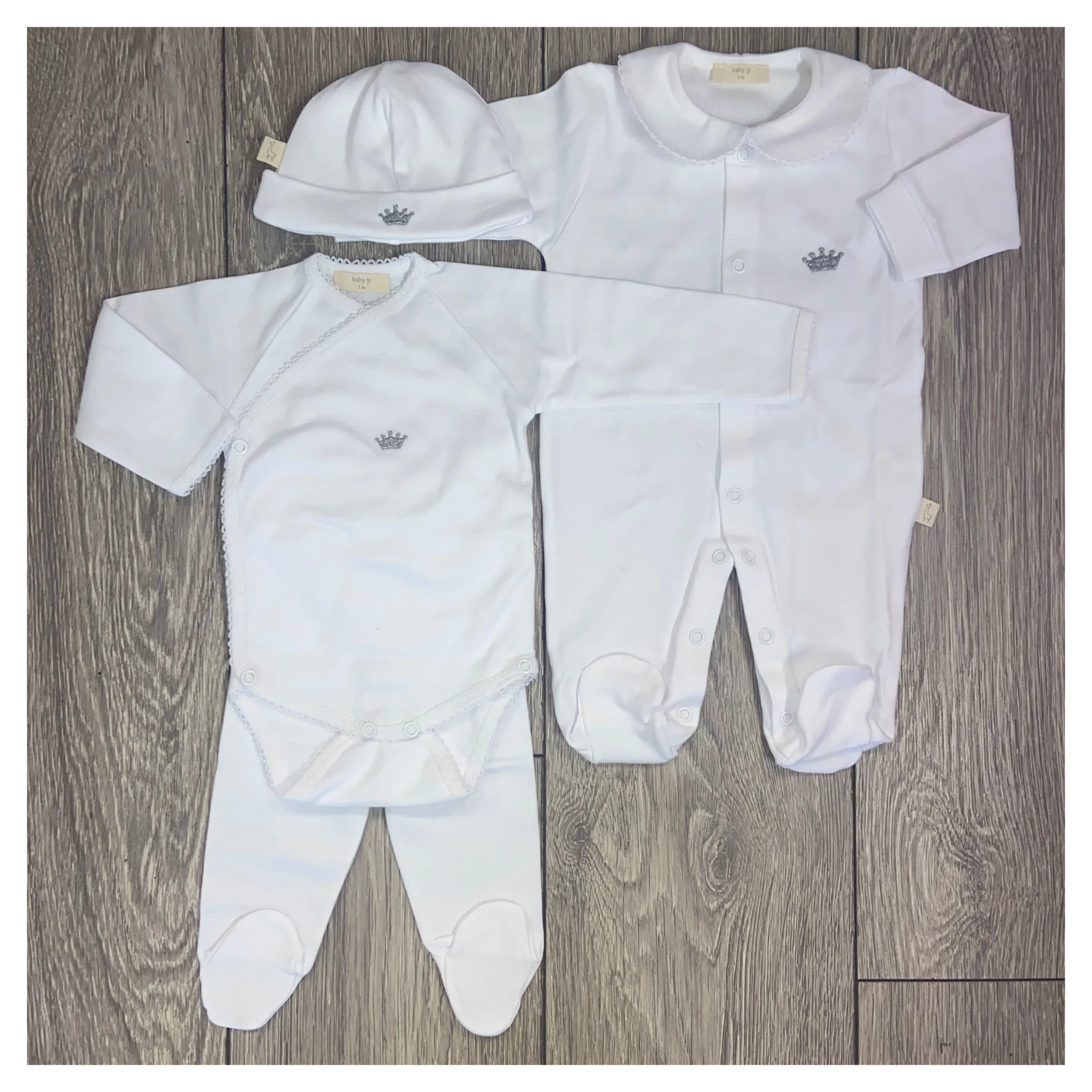 Baby Gi Unisex Silver Crown Newborn Set