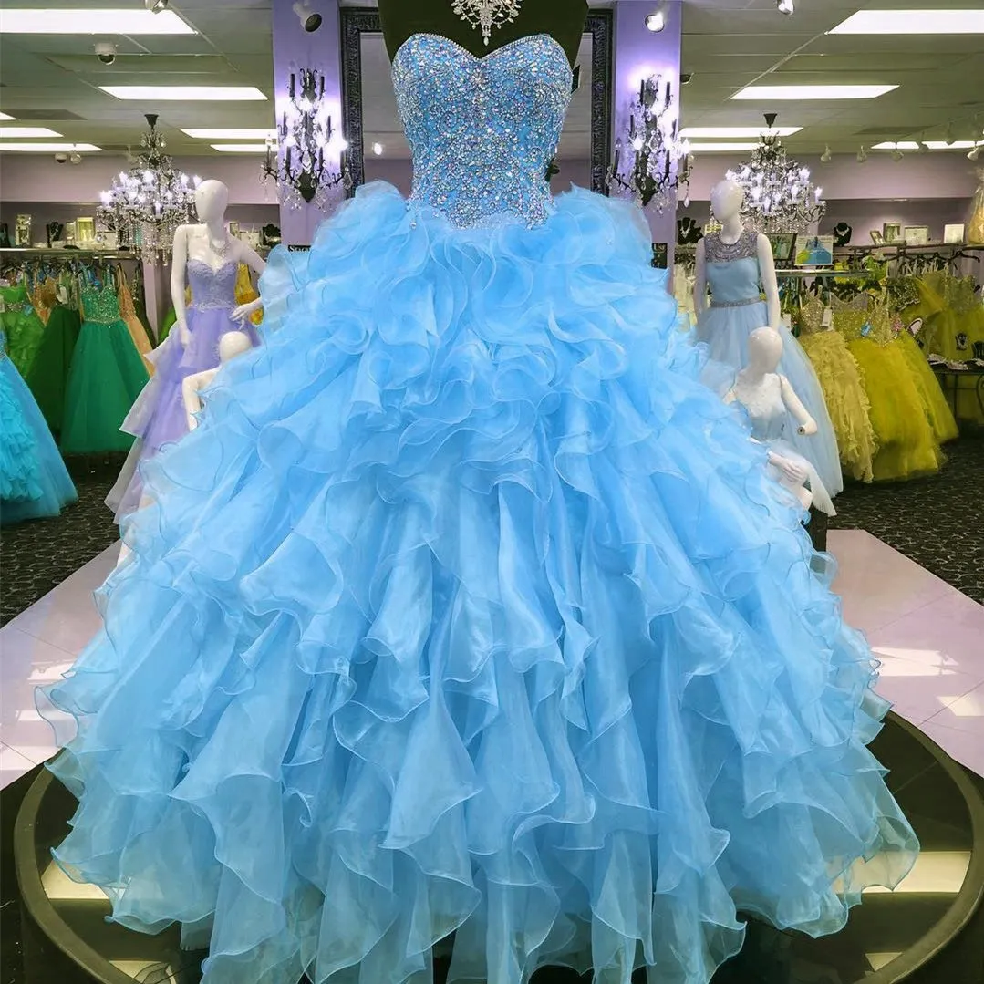 Ball Gowns Quinceanera Dresses Ruffles Skirt With Beading Sweetheart