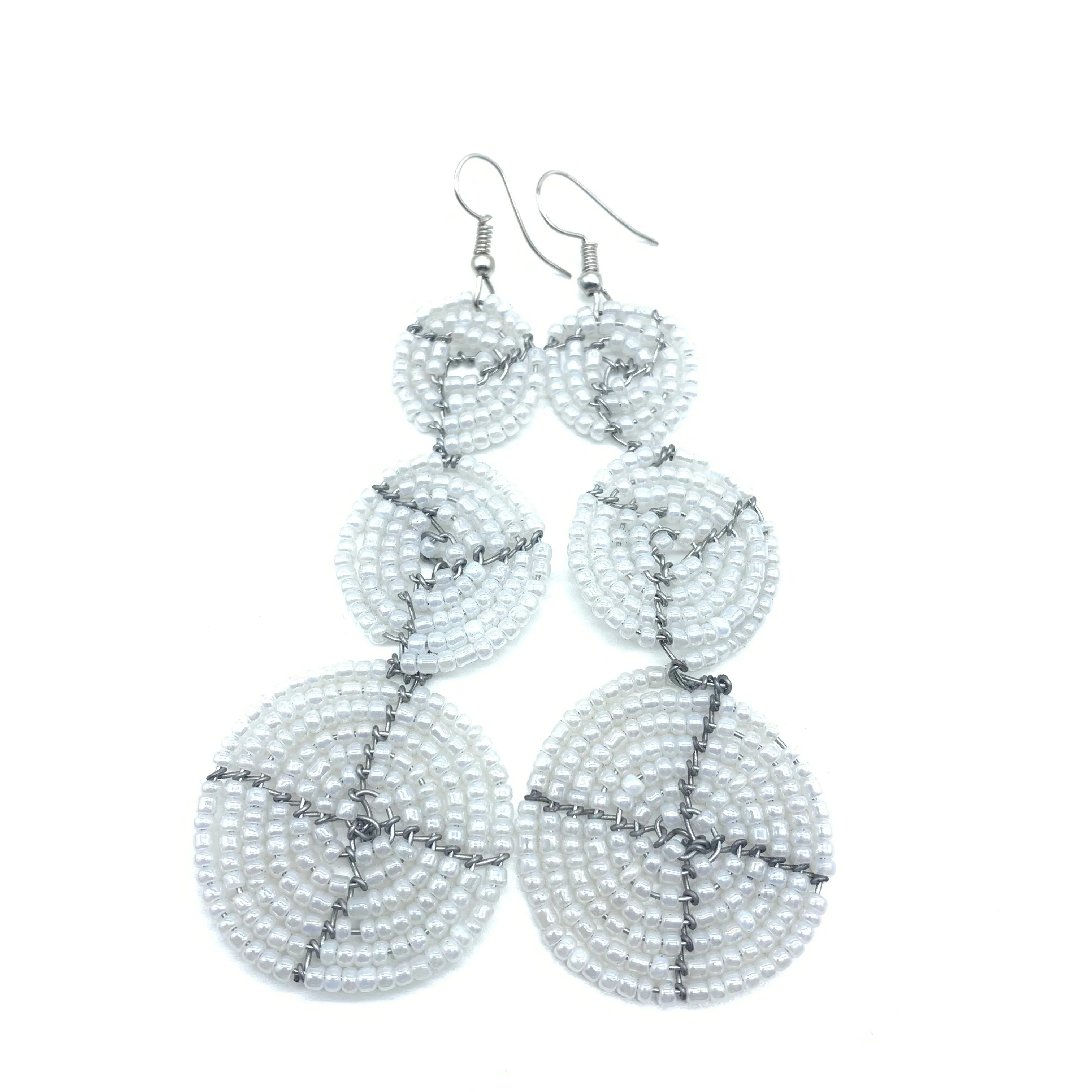 Beaded Earrings 3 Circles - Pearl White Variation