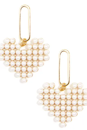 Beaded Pearl Heart Drop Earring