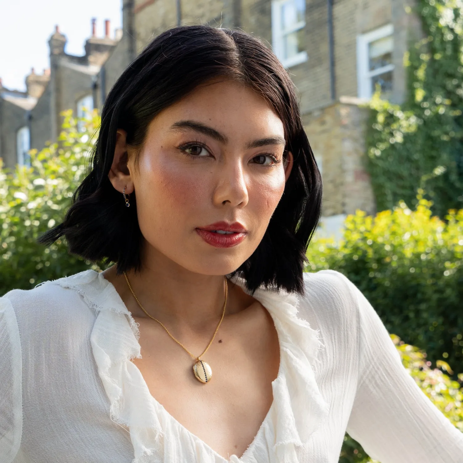 Blue Sapphire Dewdrop Charm Hoops