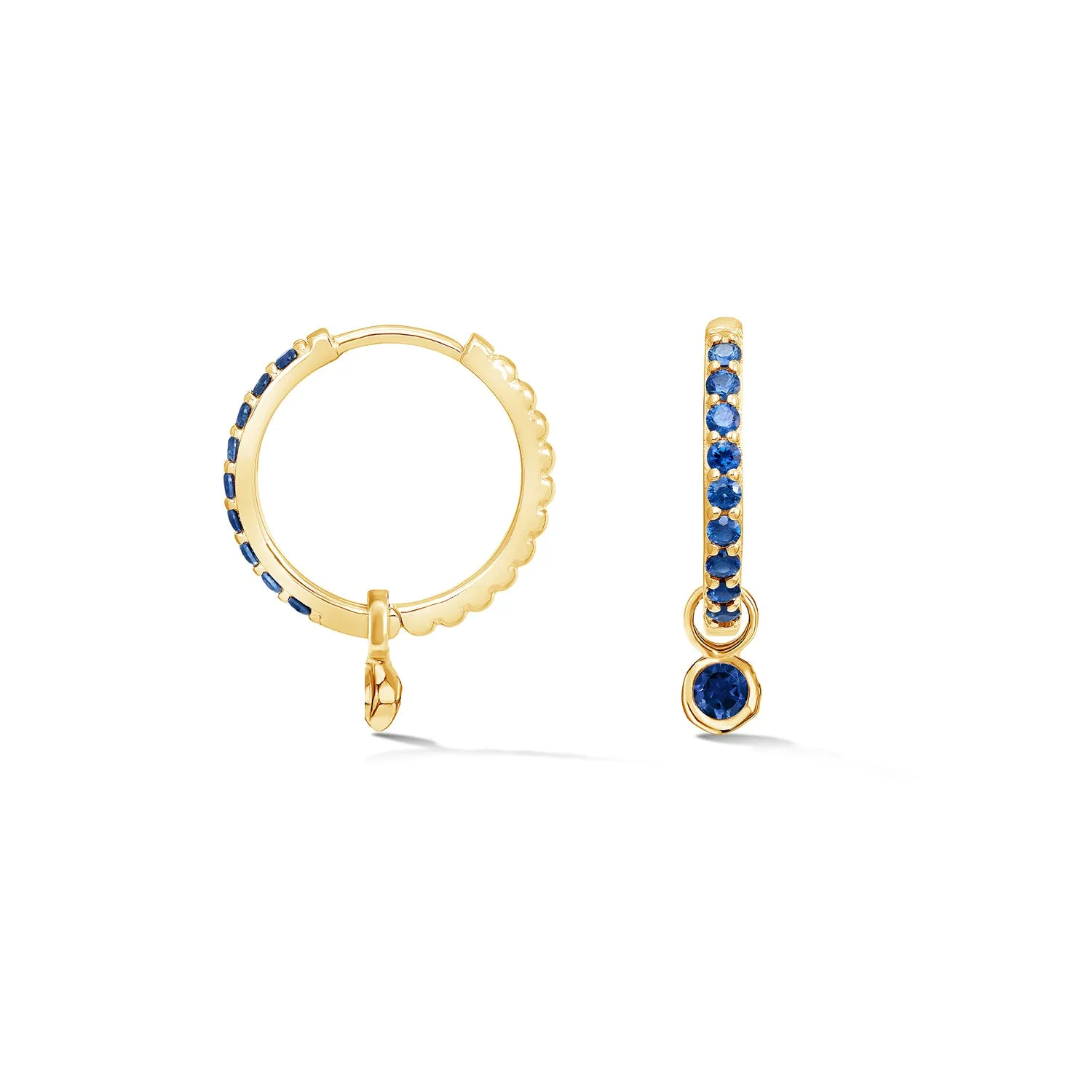 Blue Sapphire Dewdrop Charm Hoops