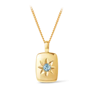 Blue Topaz Star Set Rectangular Pendant in 9ct Yellow Gold