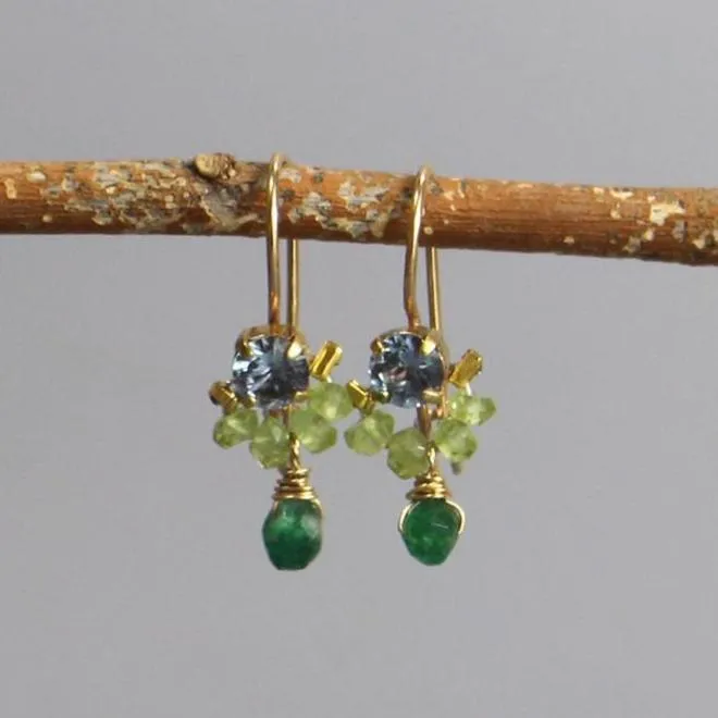 Blue Zircon Peridot Petite Dancer Earrings