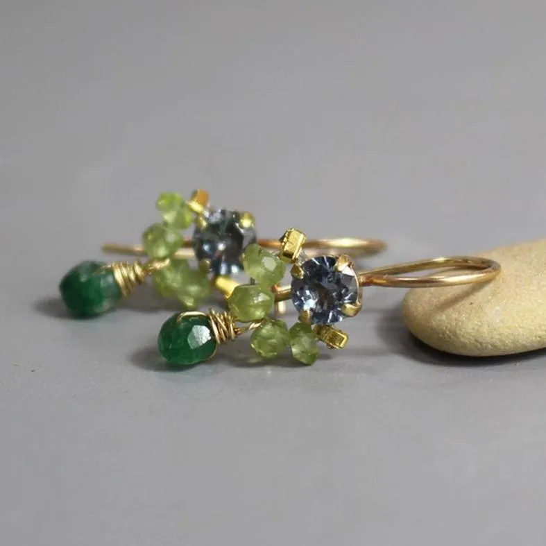 Blue Zircon Peridot Petite Dancer Earrings