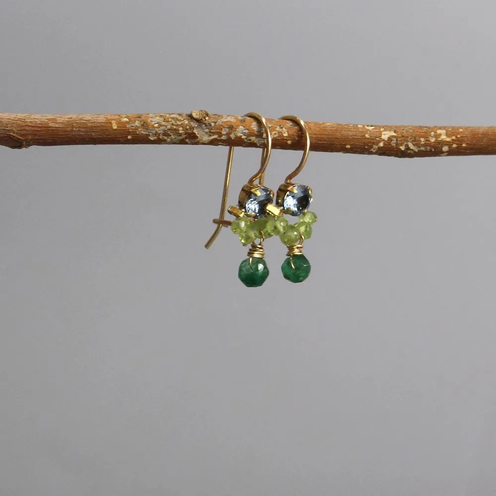 Blue Zircon Peridot Petite Dancer Earrings