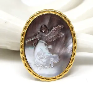 Brooch / Pin & Pendant, Abalone Angel Cameo, Gold Tone Oval