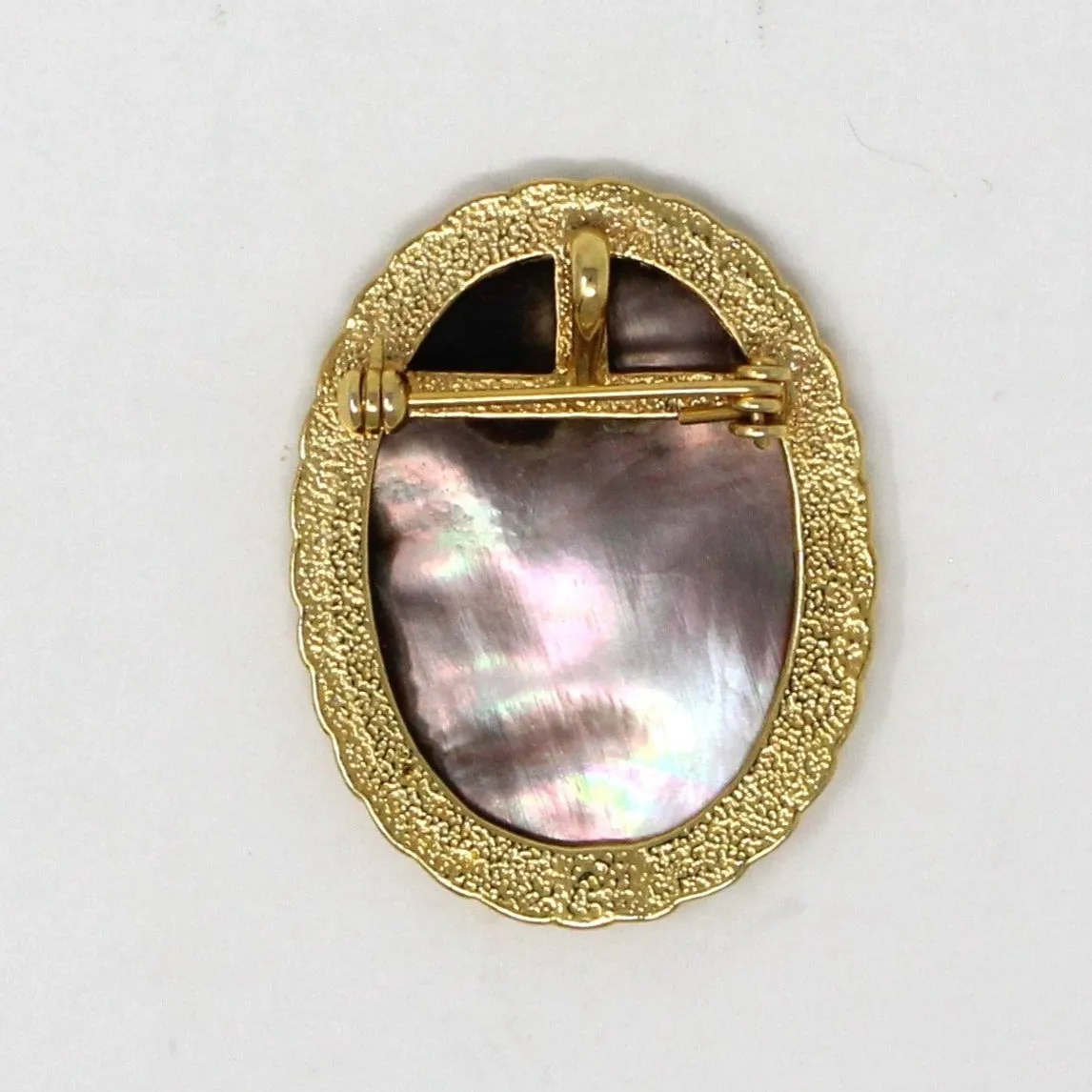 Brooch / Pin & Pendant, Abalone Angel Cameo, Gold Tone Oval