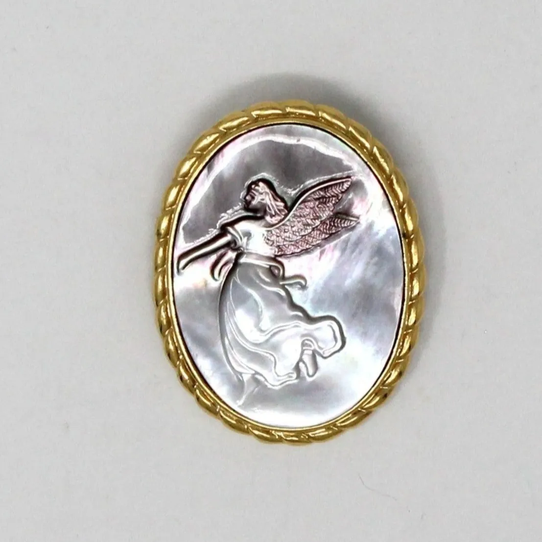 Brooch / Pin & Pendant, Abalone Angel Cameo, Gold Tone Oval