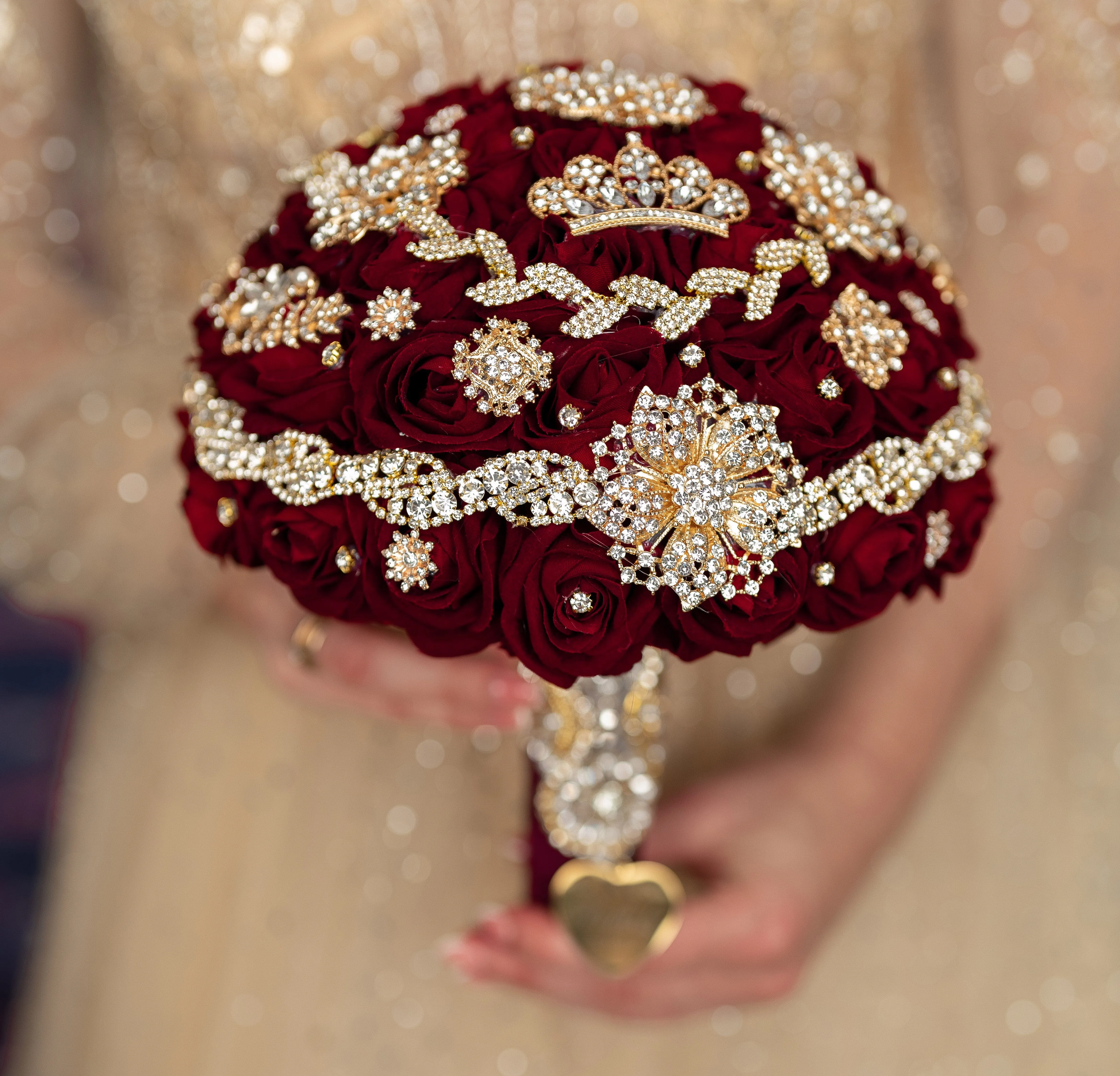 Burgundy quinceanera bouquet 9 inches