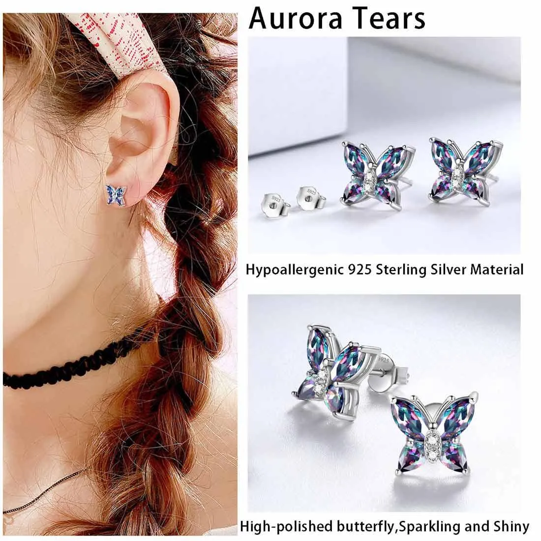 Butterfly Rainbow Mystic Topaz Jewelry Sets 4PCS Women Girls Gift Sterling Silver