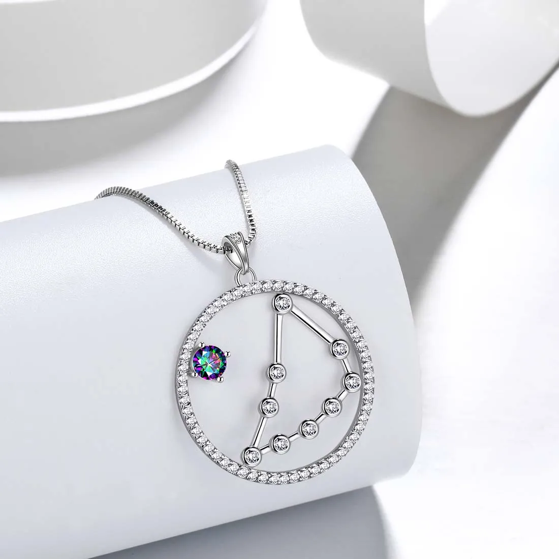 Capricorn Zodiac Necklace Pendant Women Girls Jewelry Birthday Gift Mystic Topaz 925 Silver