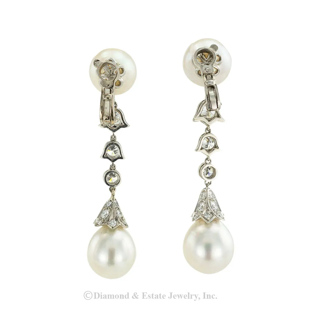 Cartier South Sea Pearl Diamond Platinum Drop Earrings