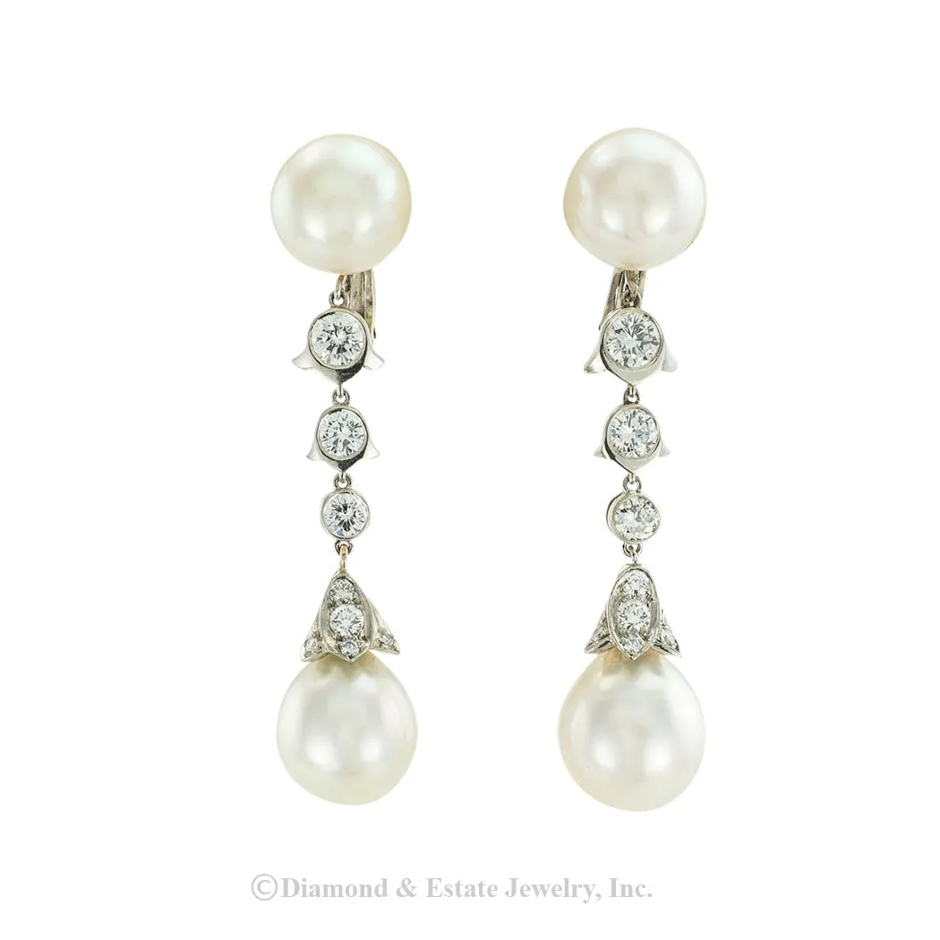 Cartier South Sea Pearl Diamond Platinum Drop Earrings