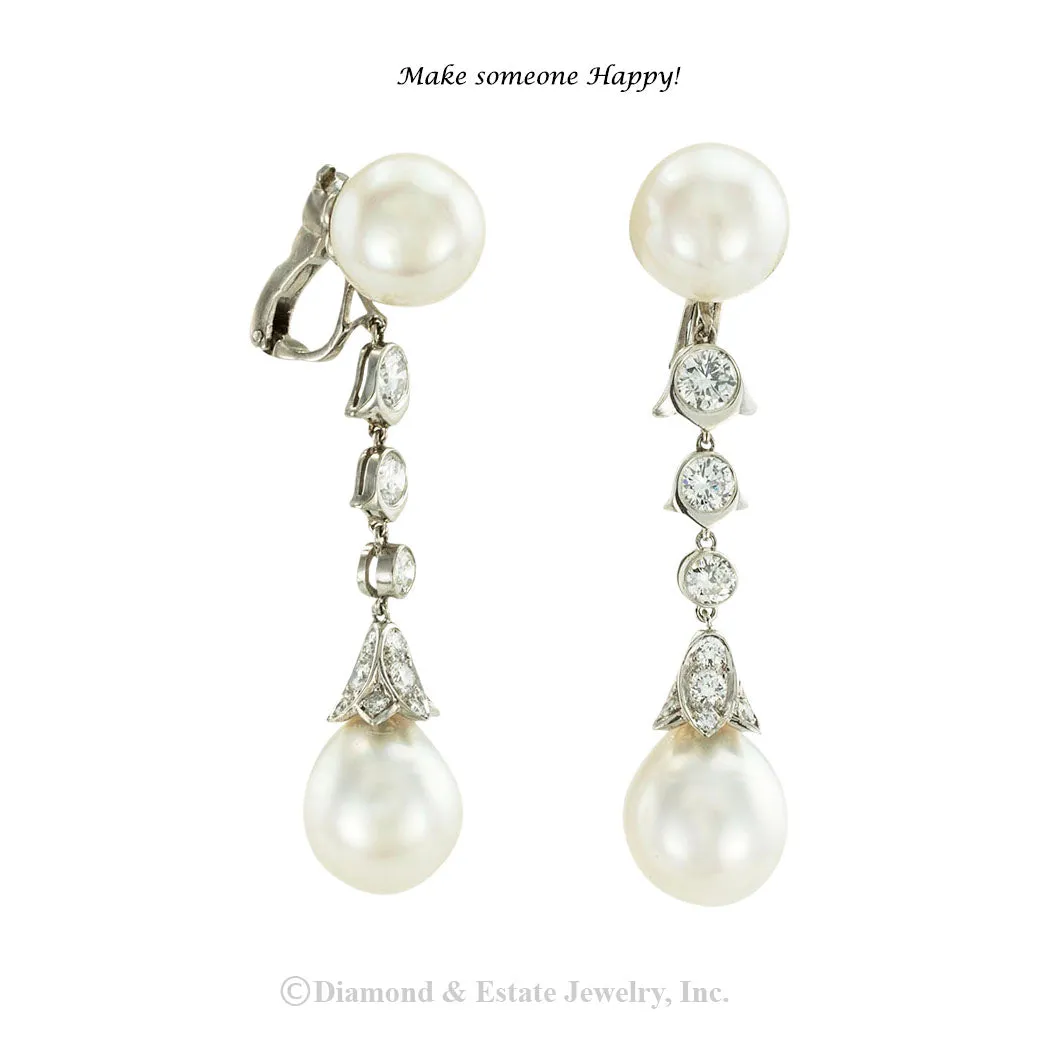 Cartier South Sea Pearl Diamond Platinum Drop Earrings