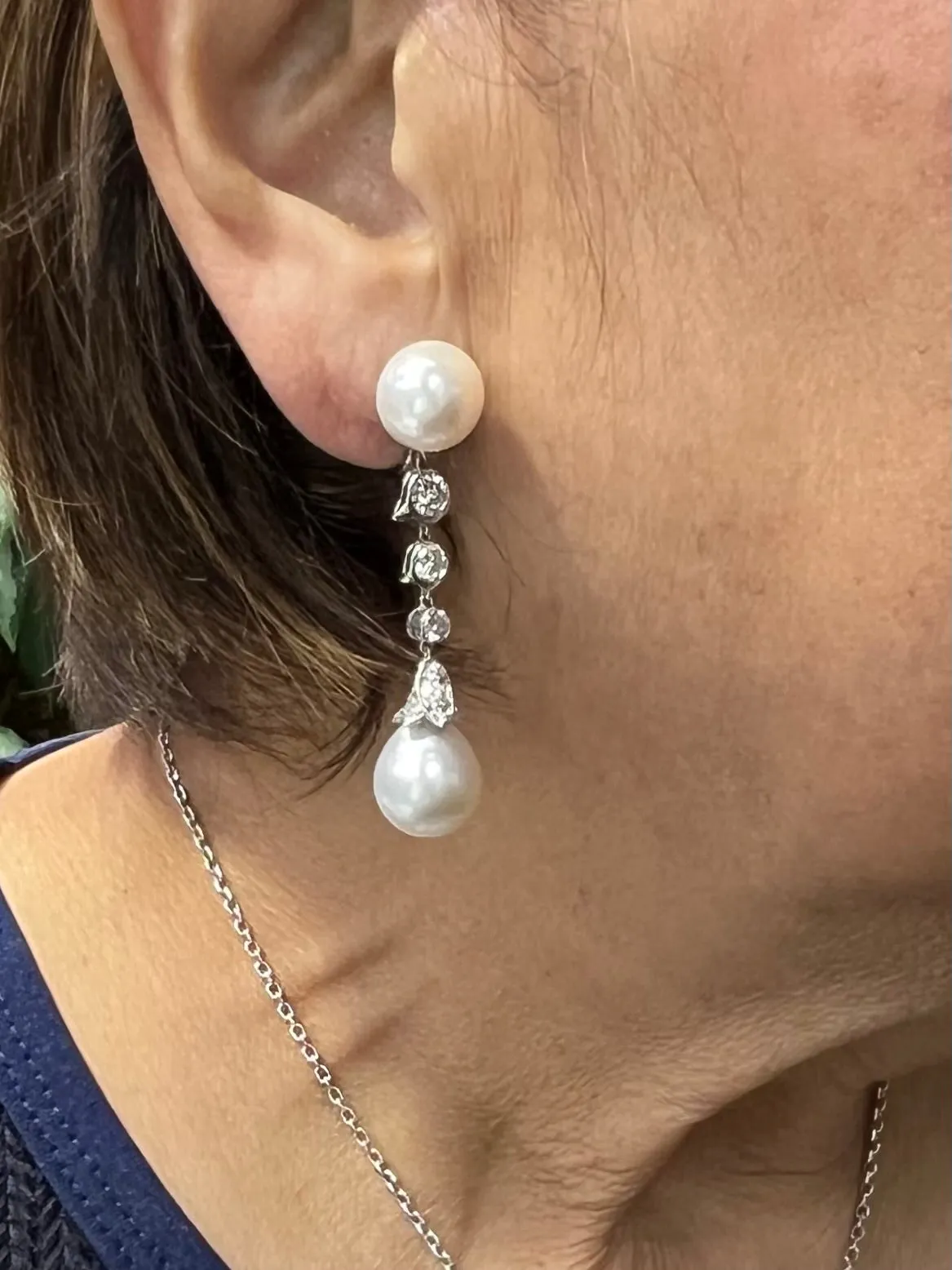 Cartier South Sea Pearl Diamond Platinum Drop Earrings