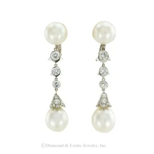 Cartier South Sea Pearl Diamond Platinum Drop Earrings