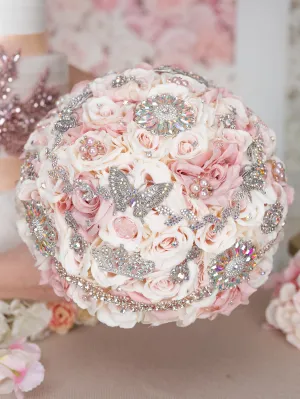 Champagne rose gold iridescent quinceanera bouquet 9 inches