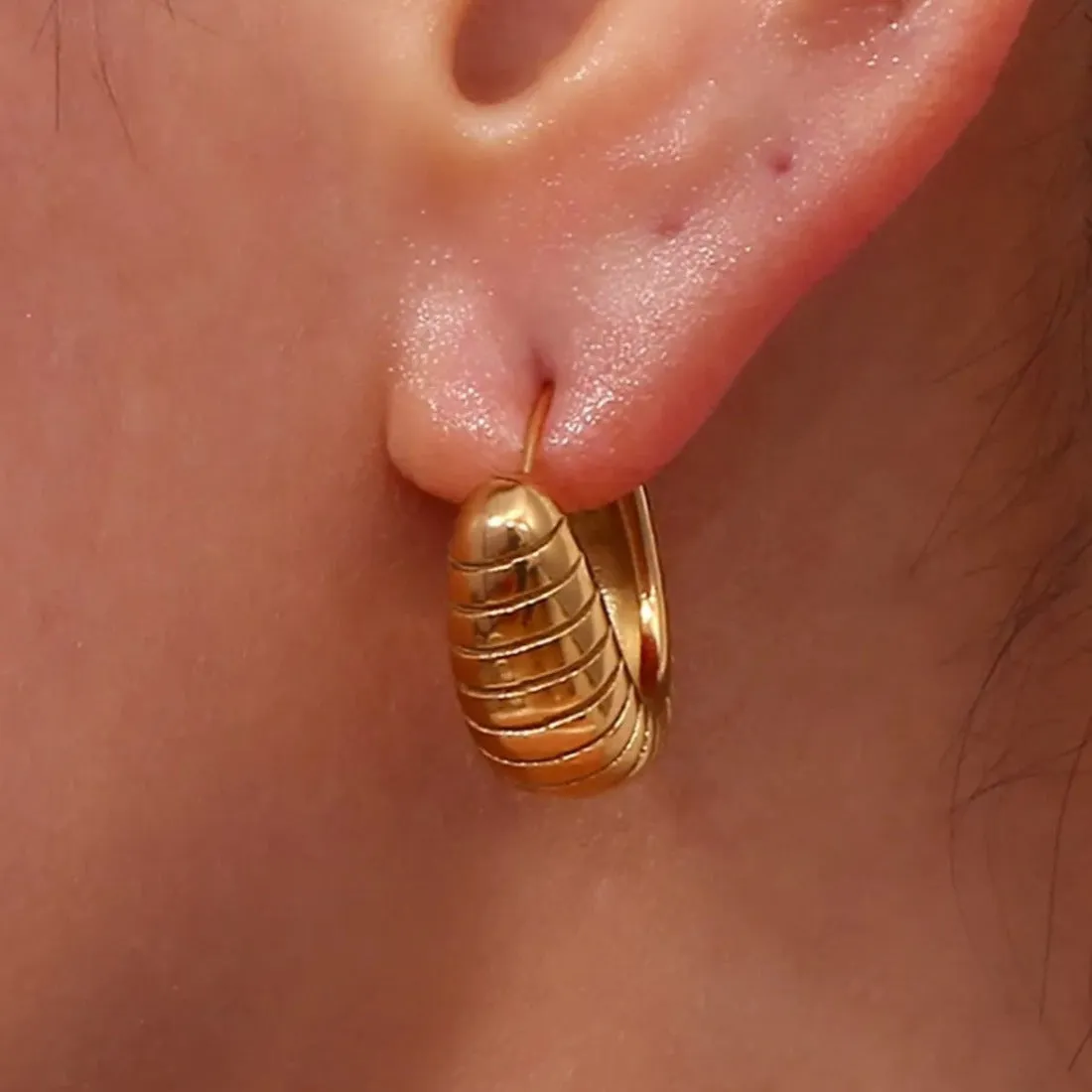 Chunky Ribbed Statement Hoops Earrings