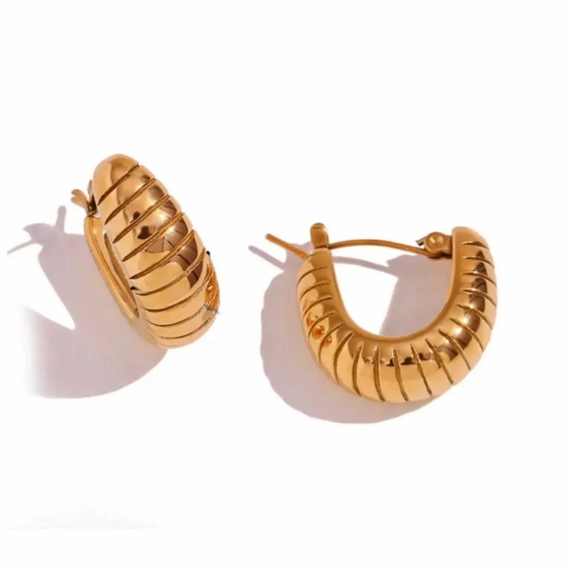 Chunky Ribbed Statement Hoops Earrings