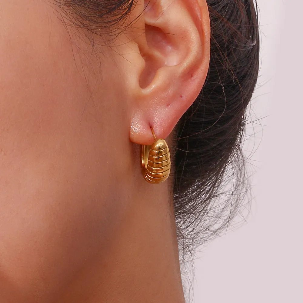 Chunky Ribbed Statement Hoops Earrings