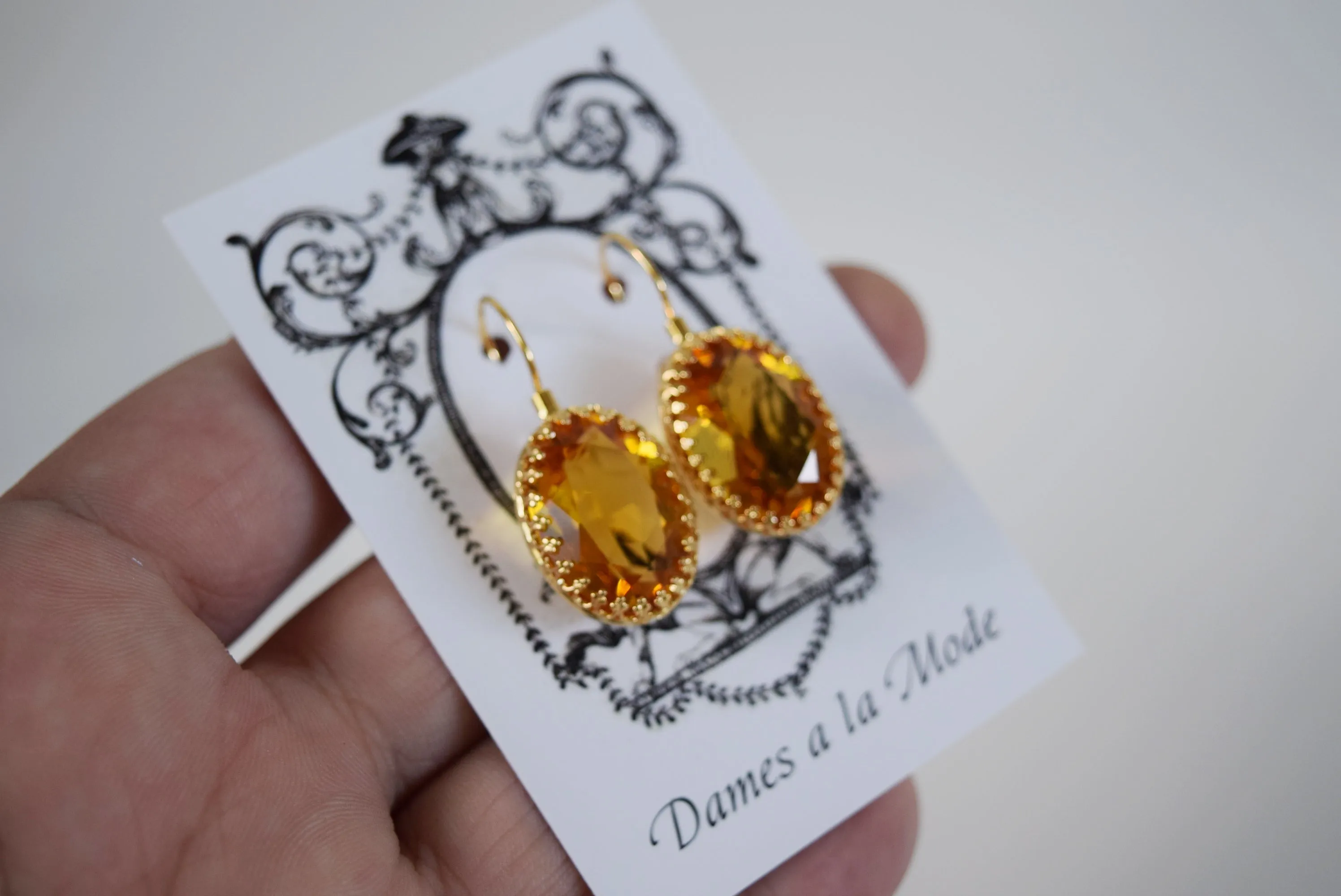 Citrine Swarovski Crystal Crown Earrings