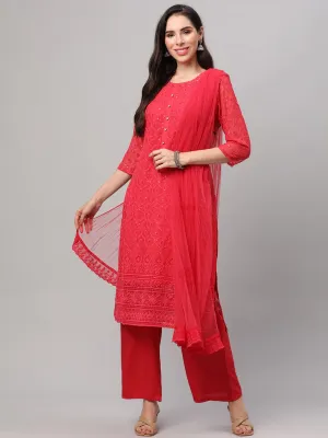 Coral Embroidered Kurta Comfort Pant Dupatta