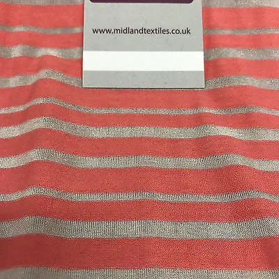 Coral pink and Grey Polyester Burnout viscose jersey striped Fabric 58" M720-5